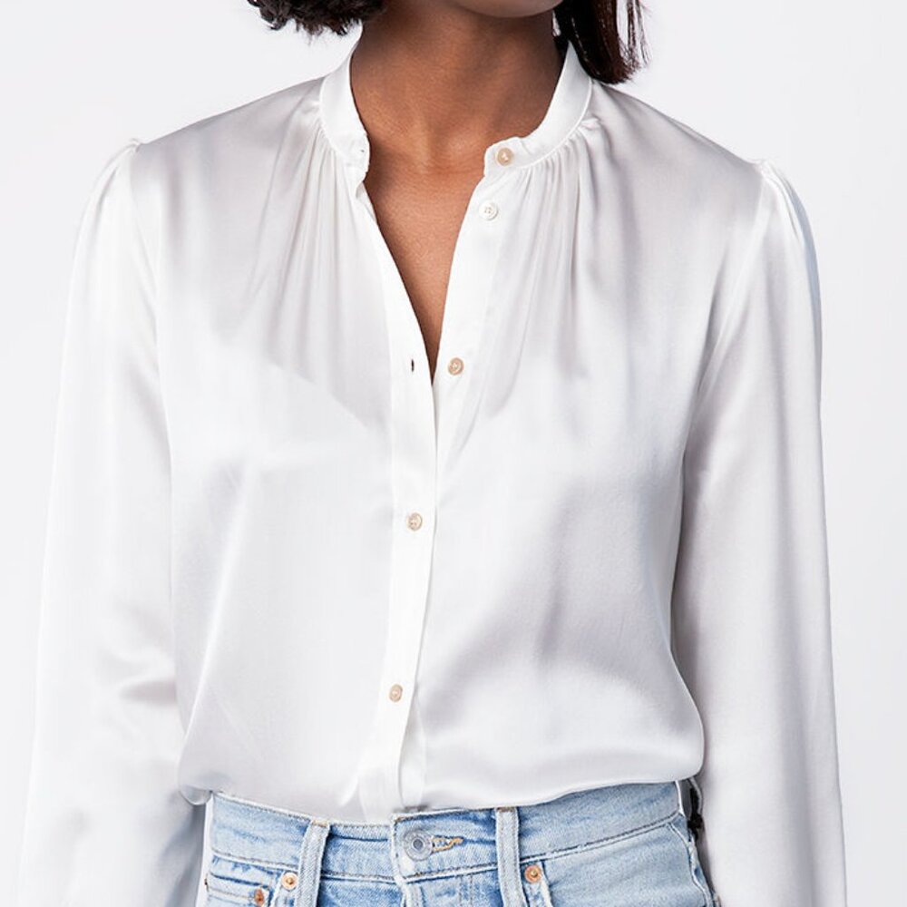 FORTE FORTE Silk Satin Shirt in White